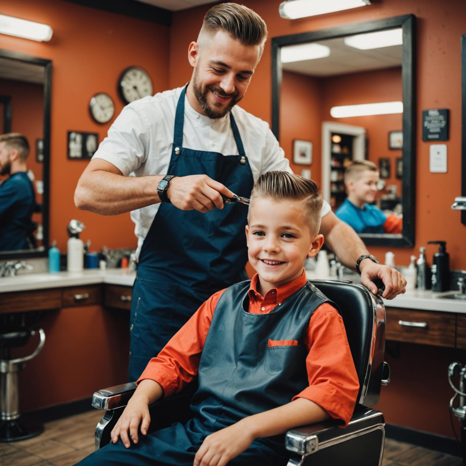 Young boy getting a neat haircut from a friendly barber at HMB Barbers