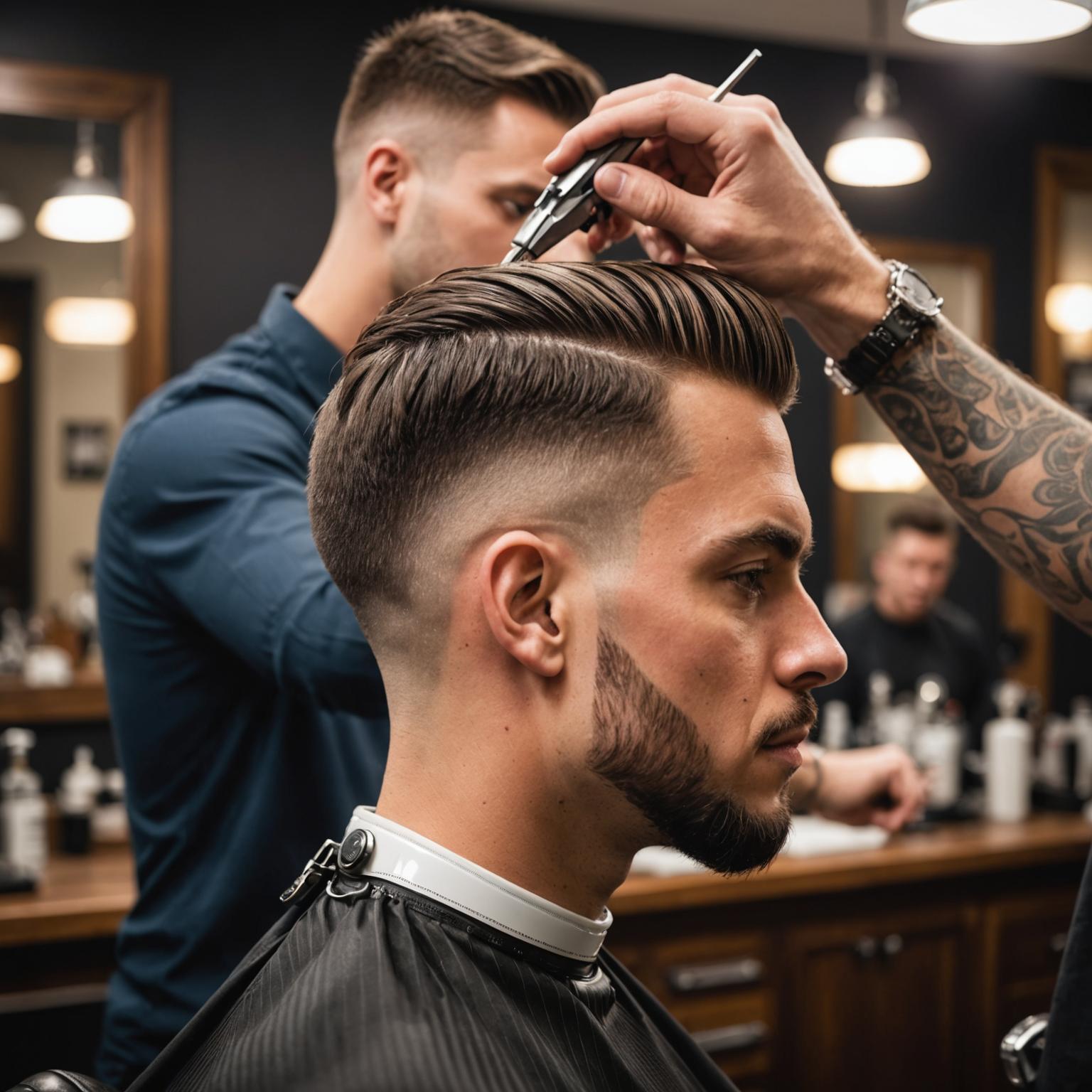 Barber performing a detailed skin fade on a client at HMB Barbers