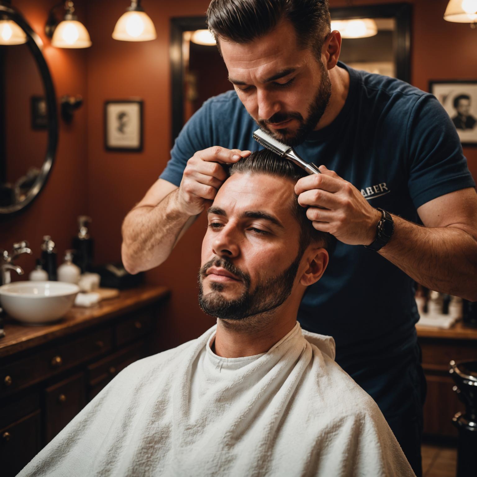 Hot towel being applied before a straight-razor shave