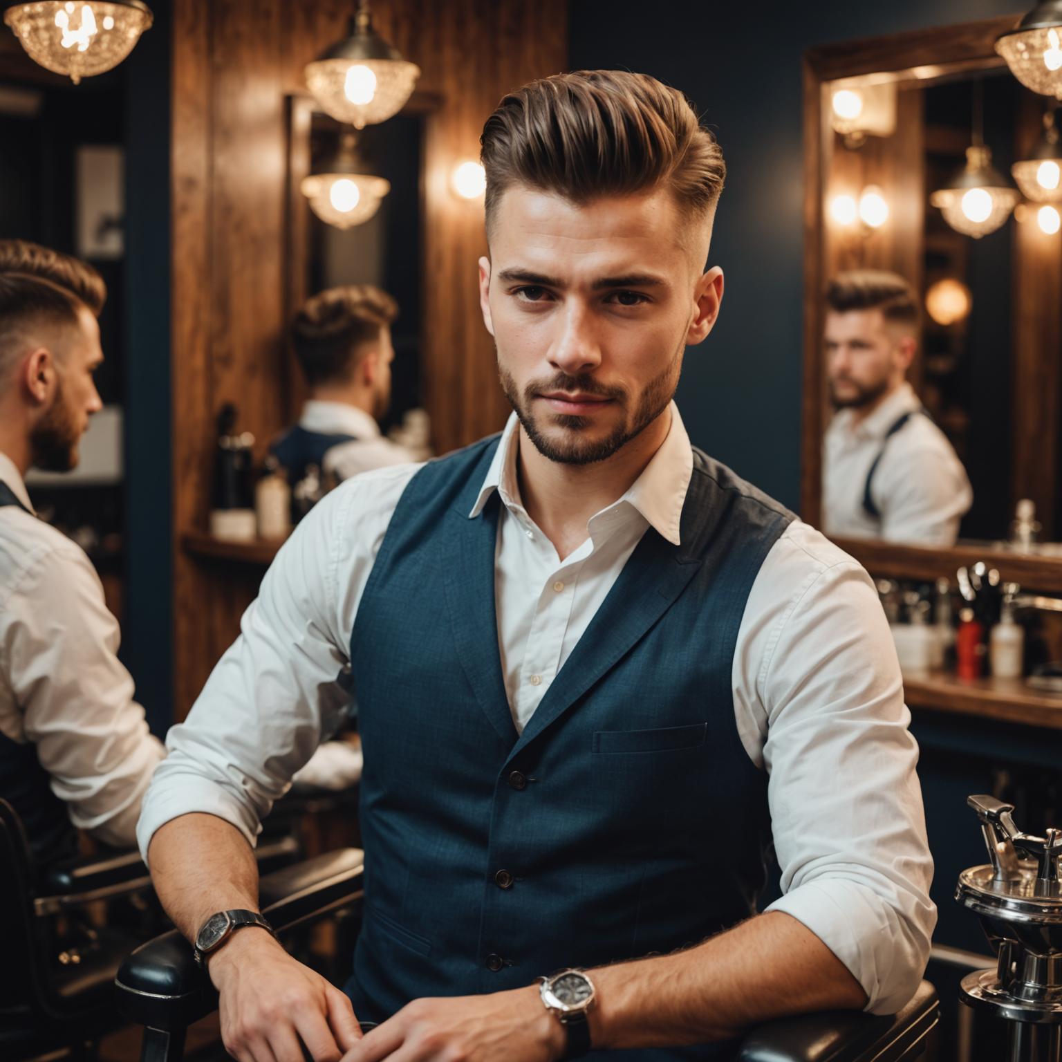 Man consulting with barber about hairstyle options