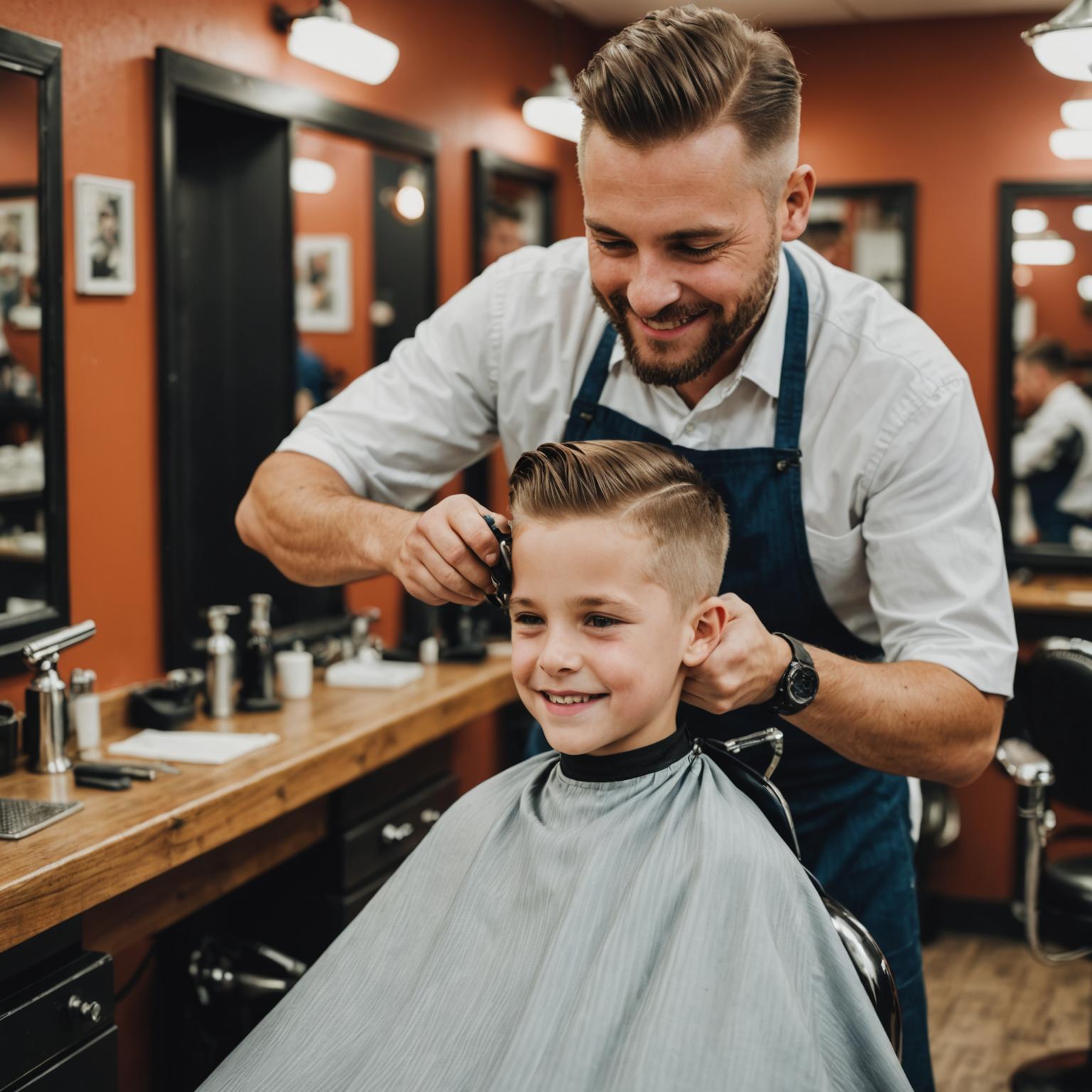 Young boy getting a haircut in a relaxed setting